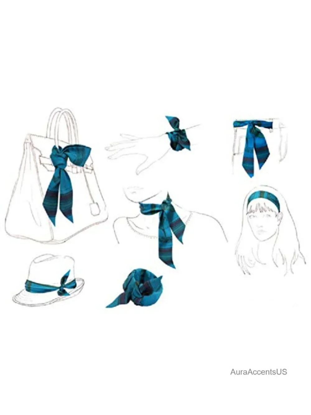 8pcs Silk Scarf Set Multipurpose Hair Neck Bag Handle Wrap Accessory Gift
